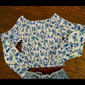 GB girls blue floral top size Large